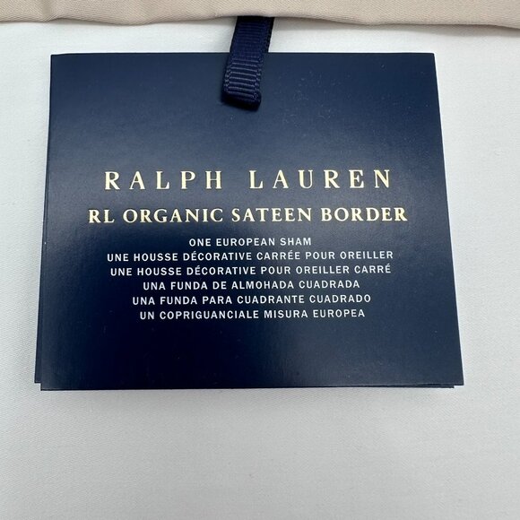 Ralph Lauren Organic Cotton Sateen Border Euro Size 26" x 26" Sham, White/Sand - Picture 7 of 12